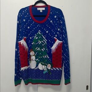 Jolly Sweaters Blue and Red Snowman Sweater